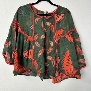 Rachel Zoe Forest Green and Fiery Orange Blouse